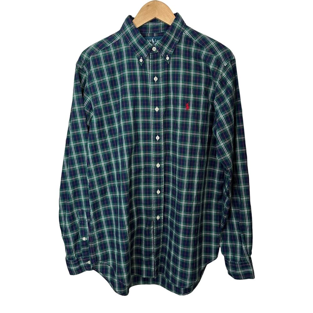 Vtg Polo Ralph Lauren Classic Fit Shirt‎ Mens Large Plaid Button Down Navy Green